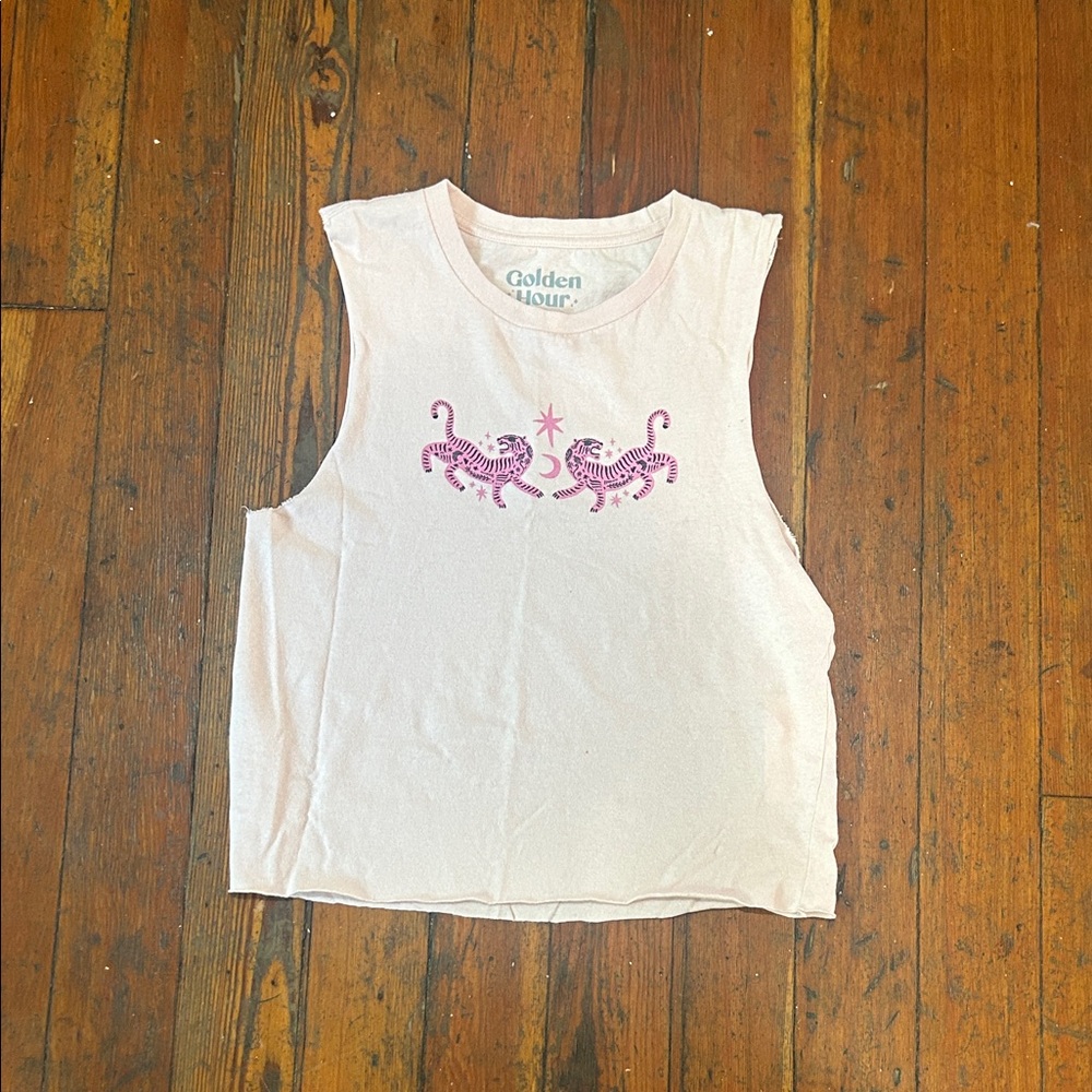 Golden Hour Pink Sleeveless Top with Tiger Design